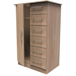 Crowndale Sherwood Single Door 6 Drawer Bardolino Oak Children Wardrobe - Size: Single Door, 6 Drawer - Brown - Wilko - thumbnail 7