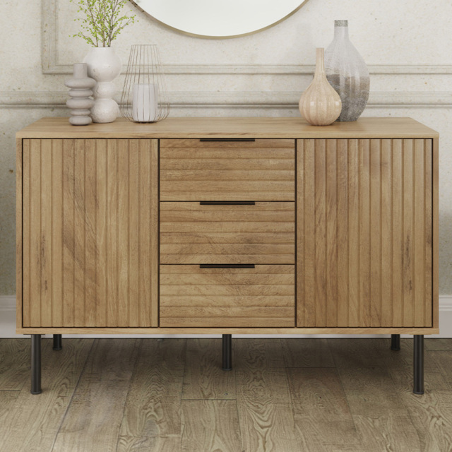 GFW Nervata 2 Door 3 Drawer Oak Sideboard - Brown - Wilko - image 1