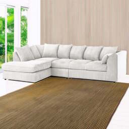 Luxor 4 Seater Silver Jumbo Cord Left Hand Facing Scatter Back L Shaped Corner Sofa Set - Wilko