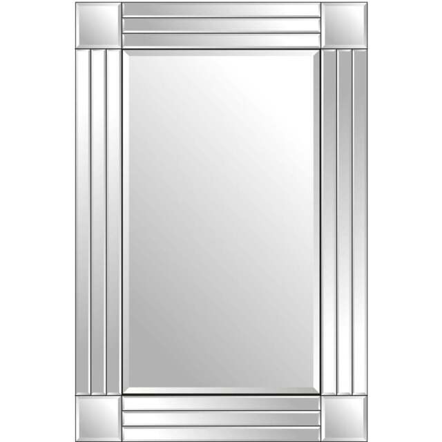 Milton Square Corner Bevelled All Glass Large Dress Mirror 120 x 80cm - Size: 120x 80cm - Black - MirrorOutlet - Wilko - image 1