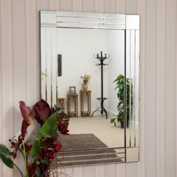Milton Square Corner Bevelled All Glass Large Dress Mirror 120 x 80cm - Size: 120x 80cm - Black - MirrorOutlet - Wilko - thumbnail 7