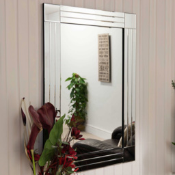 Milton Square Corner Bevelled All Glass Large Dress Mirror 120 x 80cm - Size: 120x 80cm - Black - MirrorOutlet - Wilko - thumbnail 6