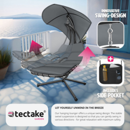 tectake Elaria Grey Large UV Protection Sun Canopy Hanging Chair - Size: 197 x 132 x 195cm - Wilko - thumbnail 6
