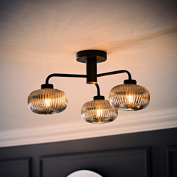 ValueLights Amaia Matt Black 3 Way Smoked Ribbed Glass LED Ceiling Light - Wilko - thumbnail 7