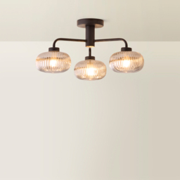 ValueLights Amaia Matt Black 3 Way Smoked Ribbed Glass LED Ceiling Light - Wilko - thumbnail 6