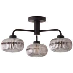 ValueLights Amaia Matt Black 3 Way Smoked Ribbed Glass LED Ceiling Light - Wilko