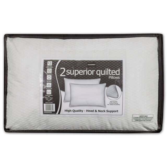 Easycomfort White Superior Quilted Jacquard Pillow 2 Pack - Wilko - image 1