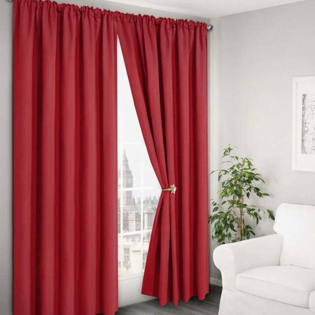 Velosso Verona Red Tape Top Curtains 117 x 137cm - Size: W 117 x D 137cm - Wilko - image 1