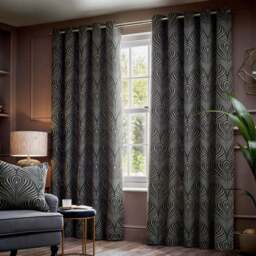 Paoletti Gatsby Black Jacquard Eyelet Curtain 168 x 137cm - Size: W 137 x D 168cm - Wilko