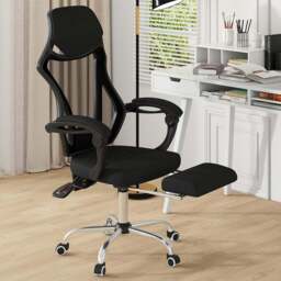 Costway Black Mesh Adjustable Office Chair with Footrest - Size: 76 x 60 x 30cm - Wilko - thumbnail 1