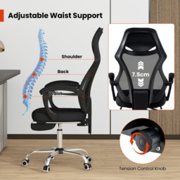 Costway Black Mesh Adjustable Office Chair with Footrest - Size: 76 x 60 x 30cm - Wilko - thumbnail 6