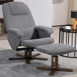 Portland Grey Linen Swivel Manual Recliner Chair with Footstool - Size: Single - Wilko - thumbnail 1