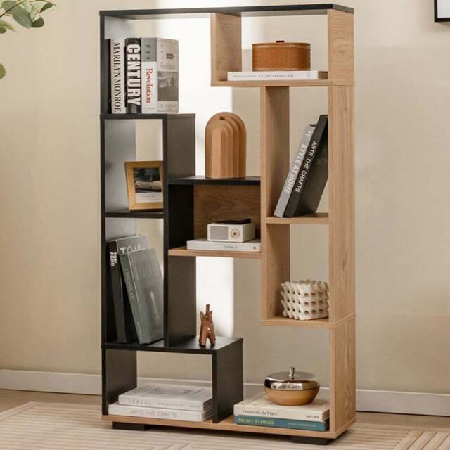 Costway 11 Shelf Black and Brown Bookshelf - Size: 83 x 29 x 25cm - Multi - Wilko - image 1