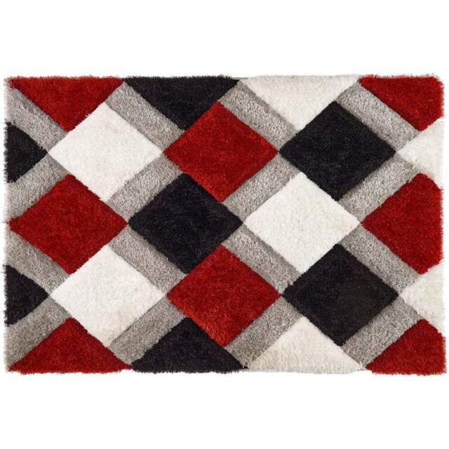 Origins 3D GEO Red Shaggy Rug 120 x 170cm - Origins Rugs - Wilko - image 1