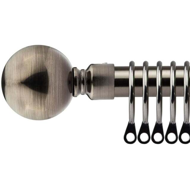 New Edge Blinds 120-210cm Extendable Black Silk Sphere Metal Curtain Pole - Size: 120 - 210cm - Wilko - image 1