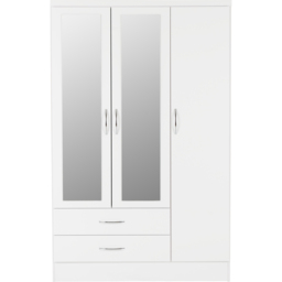 Seconique Nevada 3 Door 2 Drawer Gloss White Mirror Wardrobe - Size: 3 Door, 2 Drawer - Wilko - thumbnail 4