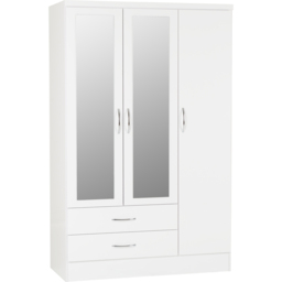 Seconique Nevada 3 Door 2 Drawer Gloss White Mirror Wardrobe - Size: 3 Door, 2 Drawer - Wilko - thumbnail 3