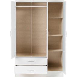 Seconique Nevada 3 Door 2 Drawer Gloss White Mirror Wardrobe - Size: 3 Door, 2 Drawer - Wilko - thumbnail 5