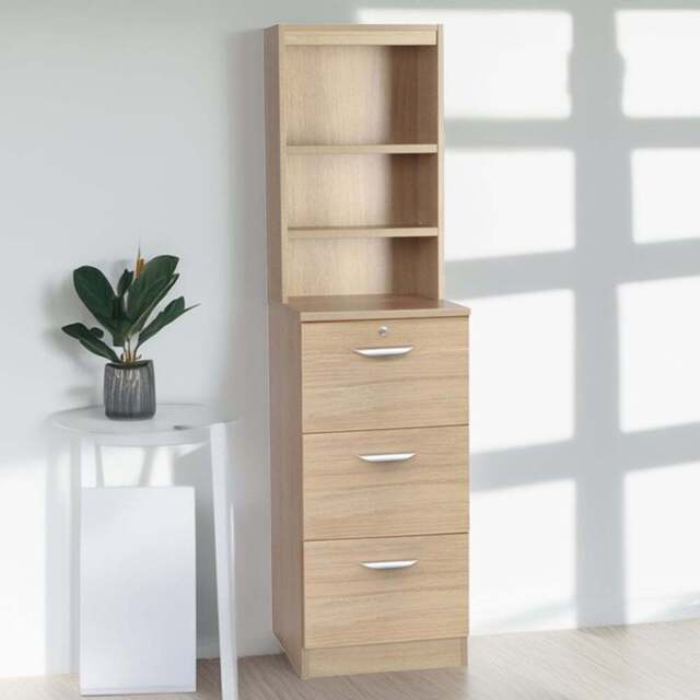 R White Cabinets 3 Drawer 3 Shelf Brown Filing Cabinet with Hutch - Size: 182.8 x 47.9 x 54cm - Wilko - image 1