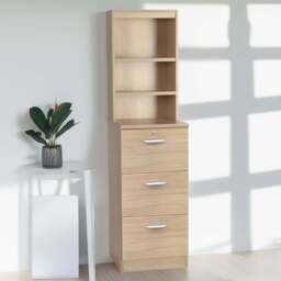 R White Cabinets 3 Drawer 3 Shelf Brown Filing Cabinet with Hutch - Size: 182.8 x 47.9 x 54cm - Wilko
