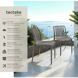 tectake Alcudia Set of 4 Anthracite Stackable Garden Chair - Size: 80.5 x 47 x 58cm - Grey - Wilko - thumbnail 4