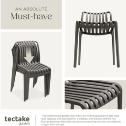 tectake Alcudia Set of 4 Anthracite Stackable Garden Chair - Size: 80.5 x 47 x 58cm - Grey - Wilko - thumbnail 6