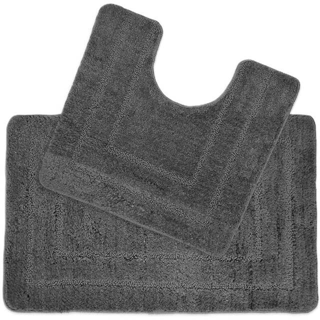 Allure Bath Fashions Lisa Dark Grey Non-Slip Bath Mat and Pedestal Mat Set 2 Piece - Size: 45 x 75cm - Wilko - image 1