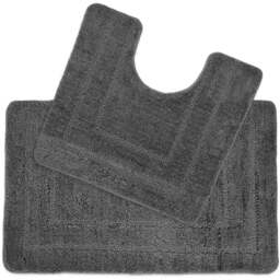 Allure Bath Fashions Lisa Dark Grey Non-Slip Bath Mat and Pedestal Mat Set 2 Piece - Size: 45 x 75cm - Wilko