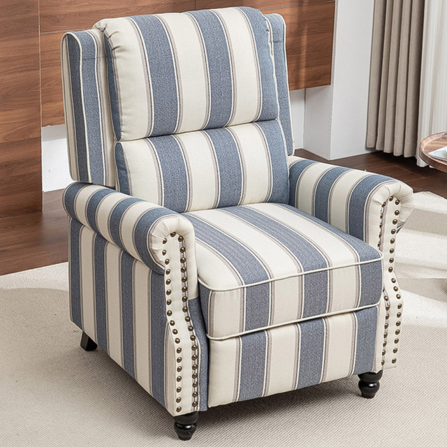 Living and Home Blue Linen Upholstered Recliner Armchair with Footrest and Adjustable Backrest - Size: Single - Wilko - image 1