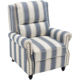 Living and Home Blue Linen Upholstered Recliner Armchair with Footrest and Adjustable Backrest - Size: Single - Wilko - thumbnail 3