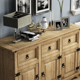 Vida Designs Corona 3 Door 3 Drawer Pine Sideboard - Size: 40 x 125 x 76cm - Brown - Wilko - thumbnail 5