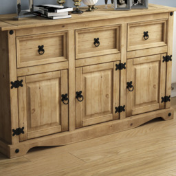 Vida Designs Corona 3 Door 3 Drawer Pine Sideboard - Size: 40 x 125 x 76cm - Brown - Wilko - thumbnail 4