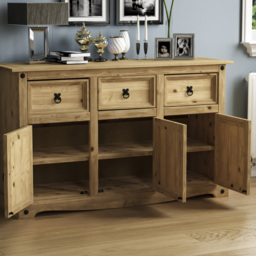 Vida Designs Corona 3 Door 3 Drawer Pine Sideboard - Size: 40 x 125 x 76cm - Brown - Wilko - thumbnail 7