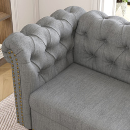 Victoria 2 Seater Grey Linen Button Tufted Chesterfield Sofa - MCC - Wilko - thumbnail 5