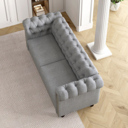 Victoria 2 Seater Grey Linen Button Tufted Chesterfield Sofa - MCC - Wilko - thumbnail 7