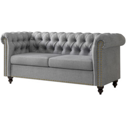 Victoria 2 Seater Grey Linen Button Tufted Chesterfield Sofa - MCC - Wilko - thumbnail 3