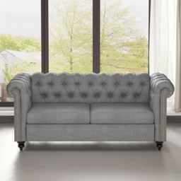 Victoria 2 Seater Grey Linen Button Tufted Chesterfield Sofa - MCC - Wilko - thumbnail 6