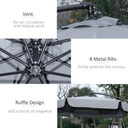 Outsunny Dark Grey Crank Handle Cantilever Banana Parasol with Cross Base 2.7m - Size: 3m - Wilko - thumbnail 7