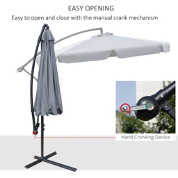 Outsunny Dark Grey Crank Handle Cantilever Banana Parasol with Cross Base 2.7m - Size: 3m - Wilko - thumbnail 5