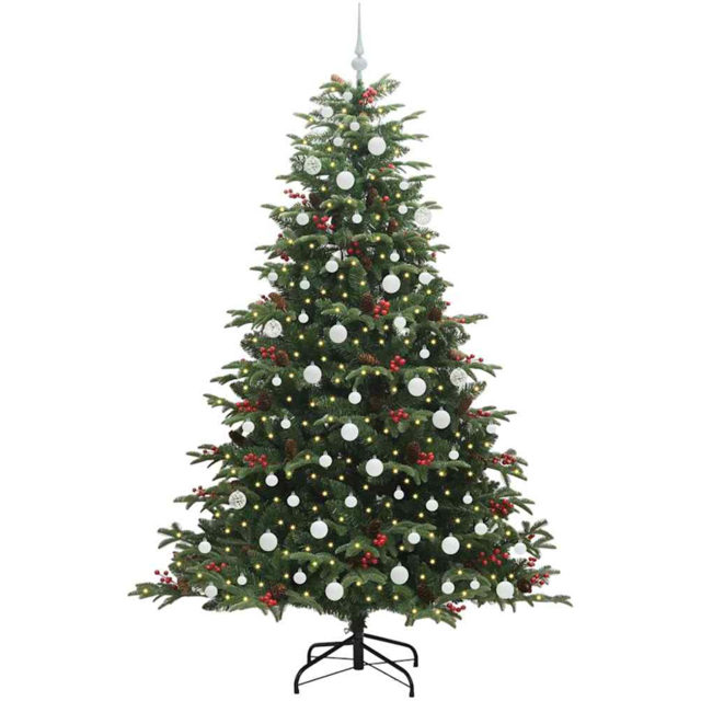 vidaXL Pre-Lit Warm White LED and White Baubles Green Artificial Christmas Tree with Stand 6.8ft - Wilko - image 1