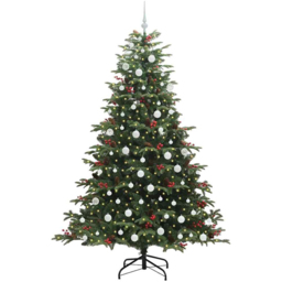 vidaXL Pre-Lit Warm White LED and White Baubles Green Artificial Christmas Tree with Stand 6.8ft - Wilko - thumbnail 1