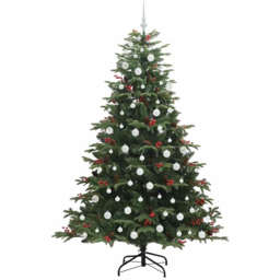 vidaXL Pre-Lit Warm White LED and White Baubles Green Artificial Christmas Tree with Stand 6.8ft - Wilko - thumbnail 3