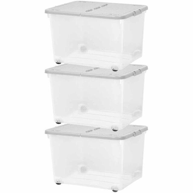 Wham 44L Grey Storage Box with Wheels and Lid 3 Pack - Wilko - image 1