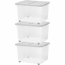Wham 44L Grey Storage Box with Wheels and Lid 3 Pack - Wilko
