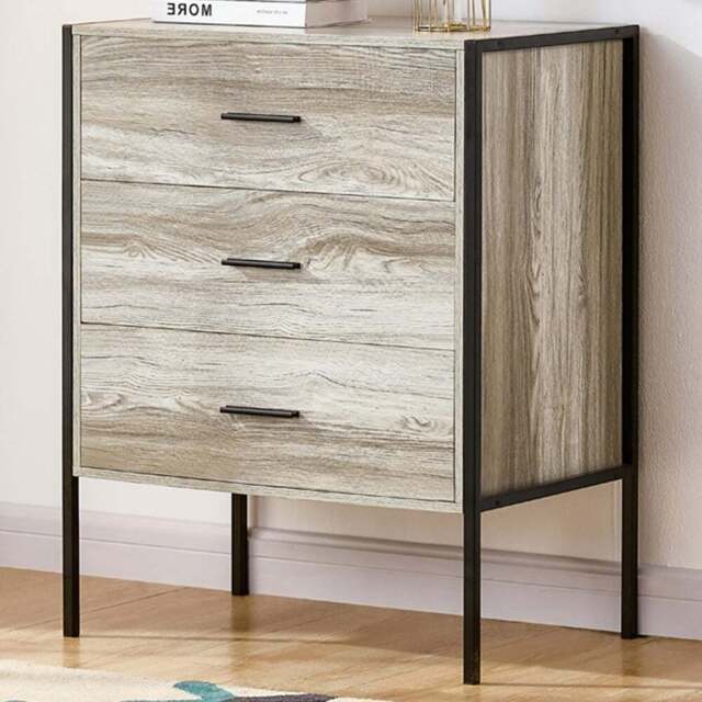 Vida Designs Brooklyn 3 Drawer Grey Rustic Metal Frame Chest of Drawers - Wilko - image 1
