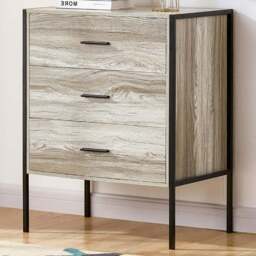 Vida Designs Brooklyn 3 Drawer Grey Rustic Metal Frame Chest of Drawers - Wilko - thumbnail 1