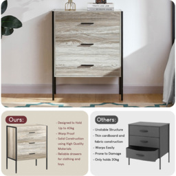 Vida Designs Brooklyn 3 Drawer Grey Rustic Metal Frame Chest of Drawers - Wilko - thumbnail 6