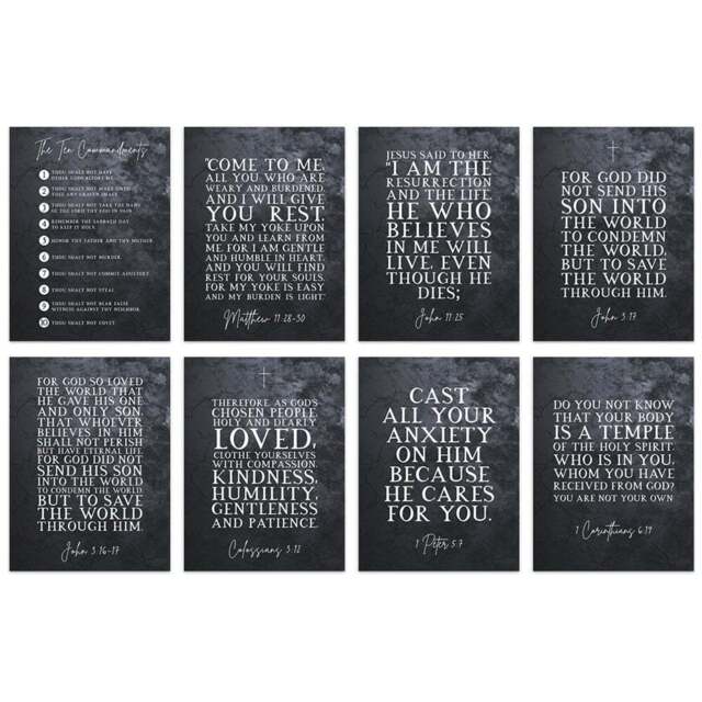 Artery8 Ten Commandments Cast Your Anxiety On Him Lord Scripture Wall Art Print 30 x 41cm 8 Pack - Size: 40.5 x 30.5 x 0.3cm - Black - Wilko - image 1