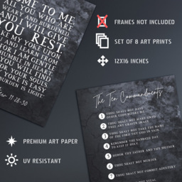 Artery8 Ten Commandments Cast Your Anxiety On Him Lord Scripture Wall Art Print 30 x 41cm 8 Pack - Size: 40.5 x 30.5 x 0.3cm - Black - Wilko - thumbnail 5