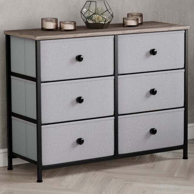 Vida Designs Chorley 6 Drawer Beige and Grey Wood Fabric Chest of Drawer - Brown - Wilko - image 1